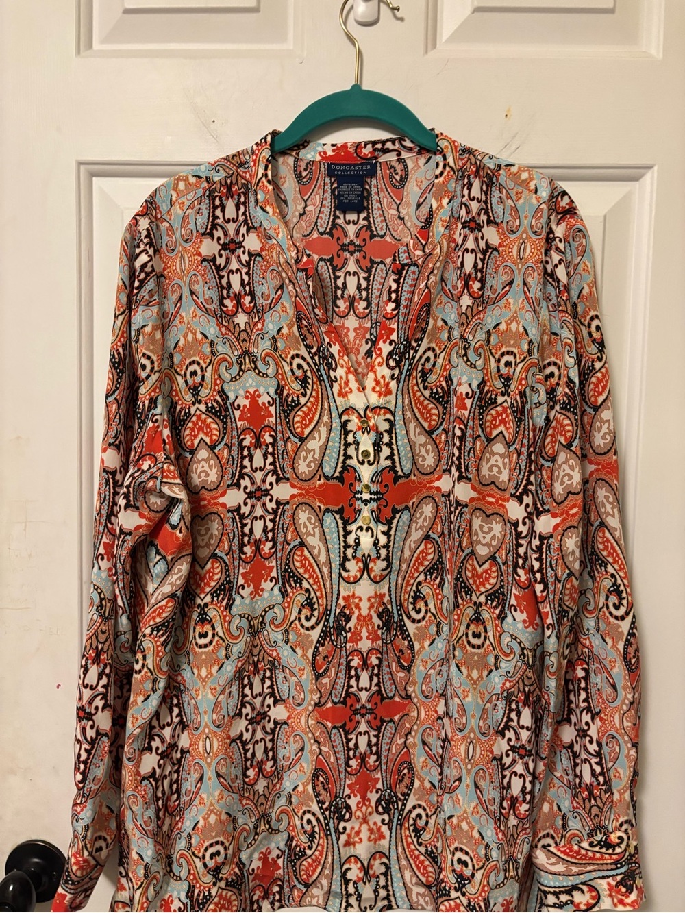 100% Silk Doncaster Collection Paisley Silk Blouse Size 16